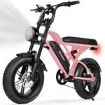 ESKUTE V100 Electric Dirt Bike, 750W Motor, 20+ MPH, Up to 60 Miles, 16" Fat Tires, 48V 13Ah, Pink