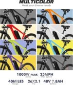 Qlife Racer Electric Mountain Bike, 1000W Peak Motor, 375Wh Battery, 26" Tires, Up to 40 Miles, Black - Image 2