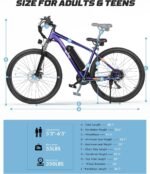 Qlife Racer Electric Mountain Bike, 1000W Peak Motor, 375Wh Battery, 26" Tires, 21-Speed, Purple - Image 5