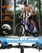 Qlife Racer Electric Mountain Bike, 1000W Peak Motor, 375Wh Battery, 26" Tires, 21-Speed, Purple - Image 6