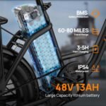 URLIFE Fat Tire Electric Bike, 48V 13Ah Battery, Up to 80 Miles, 20" x 3.0" Tires, 7-Speed, Black - Image 3