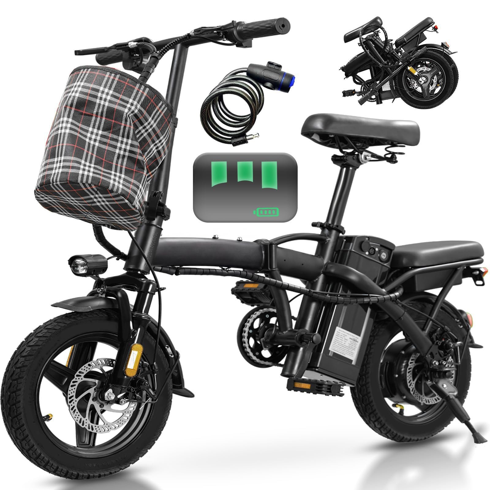 71TGOBTPpnL Foldable Electric Bike, 560W Motor, 24 MPH, 32-Mile Range, 48V 10Ah Battery, 14" Wheels & Basket - Image 1