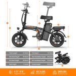 URLIFE Folding Electric Bike, 500W Peak Motor, 20 MPH, 20–40 Mile Range, 14" Wheels - Image 9