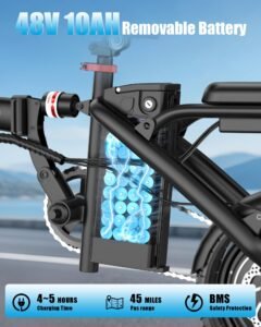 AZHAR Foldable Electric Bike, 1200W Peak Motor, 25 MPH, 45-Mile Range, Dual Suspension, 14" Tires - Image 5