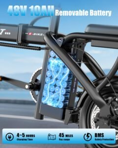 AZHAR Foldable Electric Bike, 1200W Peak Motor, 25 MPH, 45-Mile Range, Dual Suspension, 14" Tires - Image 6