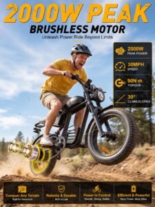 YUCHETX Electric Bike, 1600W Peak Motor, 35 MPH, Up to 60 Miles, 20" Fat Tires, 18.9Ah Battery - Image 2
