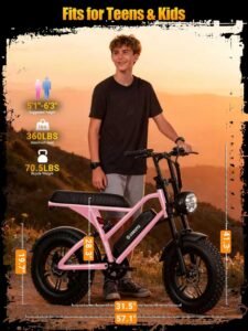 ESKUTE V100 Electric Dirt Bike, 750W Motor, 20+ MPH, Up to 60 Miles, 16" Fat Tires, 48V 13Ah, Pink - Image 3