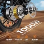 URLIFE Fat Tire Electric Bike, 48V 13Ah Battery, Up to 80 Miles, 20" x 3.0" Tires, 7-Speed, Black - Image 2