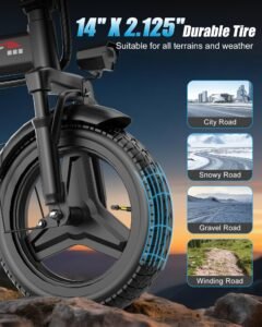 AZHAR Foldable Electric Bike, 1200W Peak Motor, 25 MPH, 45-Mile Range, Dual Suspension, 14" Tires - Image 11