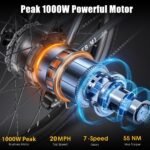Funhang Electric Mountain Bike, 1000W Peak Motor, Up to 50 Miles, 26" Wheels, 48V Battery - Image 2