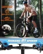 Qlife Racer Electric Mountain Bike, 1000W Peak Motor, 375Wh Battery, 26" Tires, Up to 40 Miles, Black - Image 3