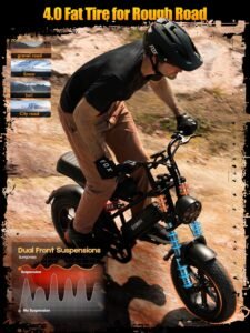 ESKUTE V100 Electric Bike, 1500W Peak Motor, 28+ MPH, Up to 65 Miles, 16" Fat Tires, 48V 13Ah, Black - Image 4