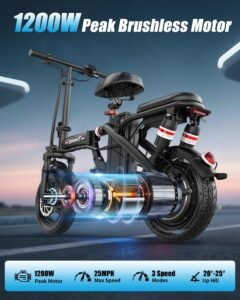 AZHAR Foldable Electric Bike, 1200W Peak Motor, 25 MPH, 45-Mile Range, Dual Suspension, 14" Tires - Image 2