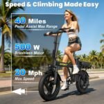 HQYEX Electric Bike for Adults 14" Mini Foldable Ebike 48V 432Wh Battery - Image 2