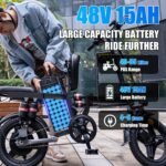AZHAR Foldable Electric Bike, 1200W Peak Motor, 25 MPH, 45-Mile Range, Dual Suspension, 14" Tires - Image 4
