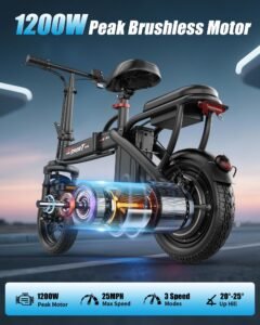 AZHAR Foldable Electric Bike, 1200W Peak Motor, 25 MPH, 45-Mile Range, Dual Suspension, 14" Tires - Image 3