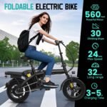 Foldable Electric Bike, 560W Motor, 24 MPH, 32-Mile Range, 48V 10Ah Battery, 14" Wheels & Basket - Image 2