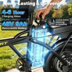 HQYEX Electric Bike for Adults 14" Mini Foldable Ebike 48V 432Wh Battery - Image 3