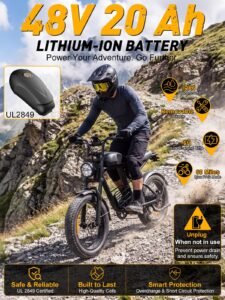 YUCHETX Electric Bike, 1600W Peak Motor, 35 MPH, Up to 60 Miles, 20" Fat Tires, 18.9Ah Battery - Image 3