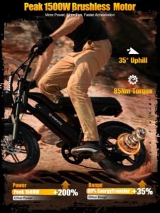 ESKUTE V100 Electric Bike, 1500W Peak Motor, 28+ MPH, Up to 65 Miles, 16" Fat Tires, 48V 13Ah, Black - Image 5